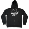 Broadway Calls black zip-up hoodie front view with white logo